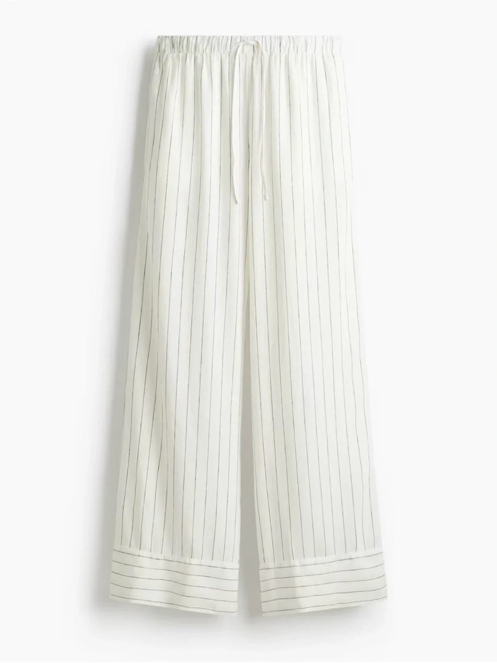 H&M White Wide-Leg Pinstripe Lounge Pants linen